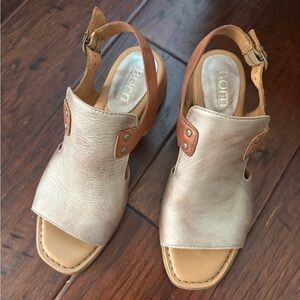 Born Women's Cream and Tan Leather Sandals